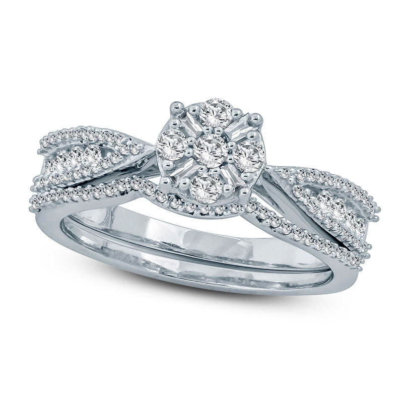 0.63 CT. T.W. Composite Natural Diamond Bridal Engagement Ring Set in Solid 10K White Gold