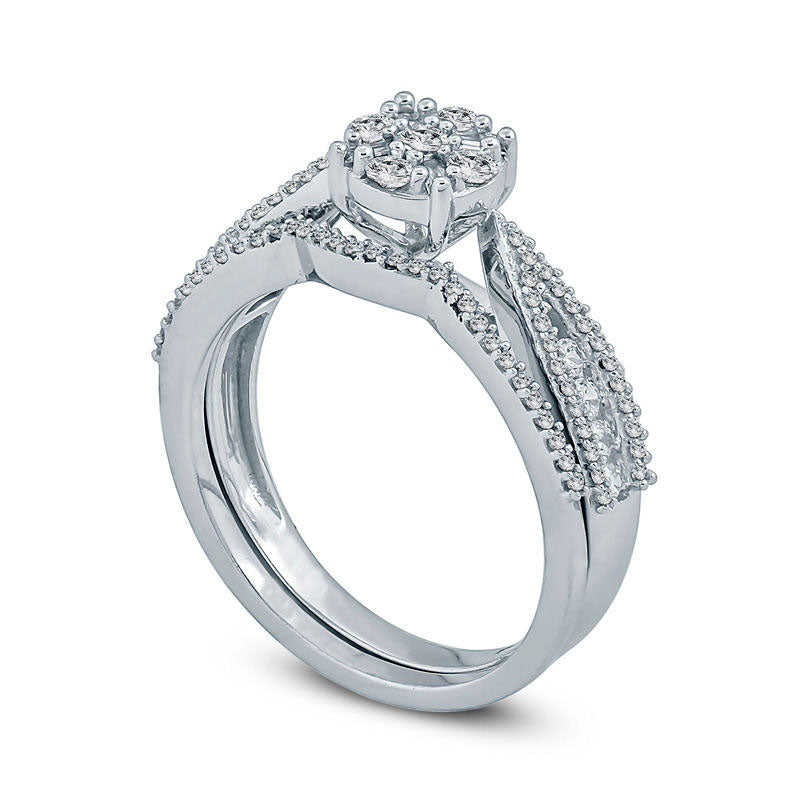 0.63 CT. T.W. Composite Natural Diamond Bridal Engagement Ring Set in Solid 10K White Gold