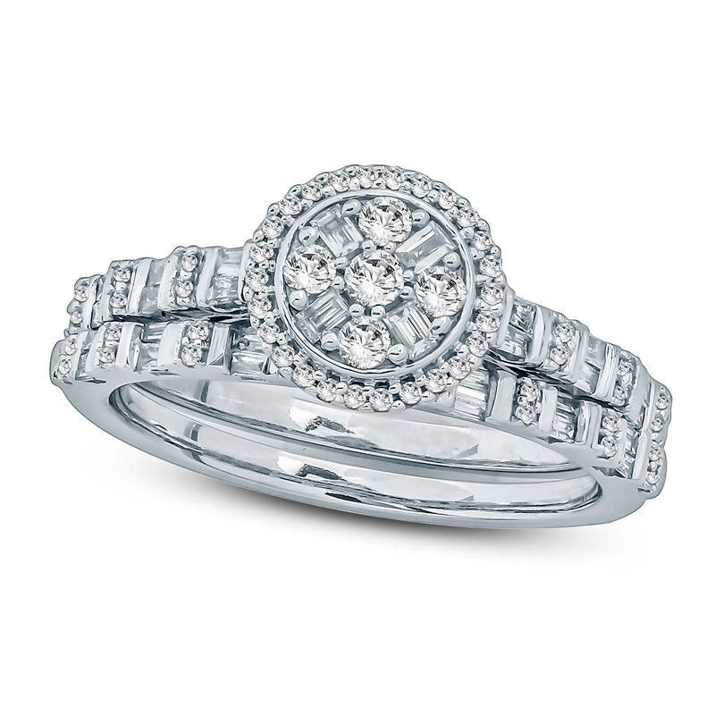 0.50 CT. T.W. Composite Natural Diamond Frame Alternating Shank Bridal Engagement Ring Set in Solid 10K White Gold