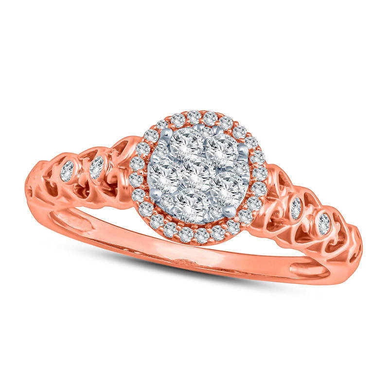 0.33 CT. T.W. Composite Natural Diamond Frame Heart Shank Engagement Ring in Solid 10K Rose Gold