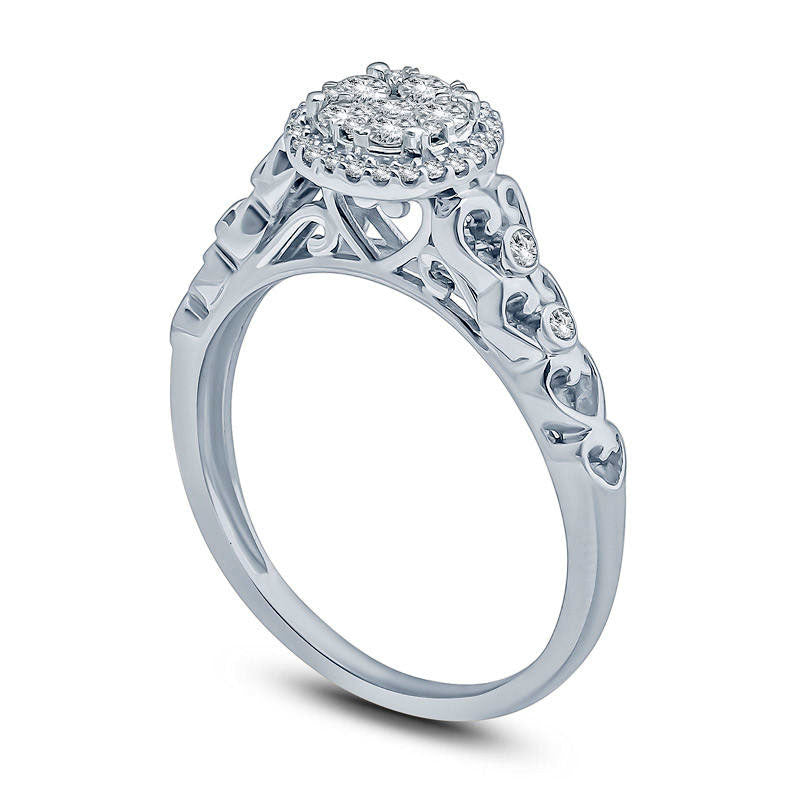 0.33 CT. T.W. Composite Natural Diamond Frame Heart Shank Engagement Ring in Solid 10K White Gold