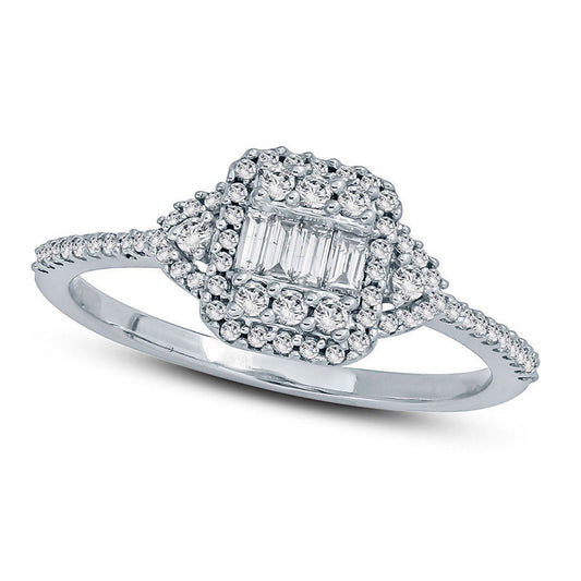 0.33 CT. T.W. Composite Natural Diamond Cushion Frame Engagement Ring in Solid 10K White Gold