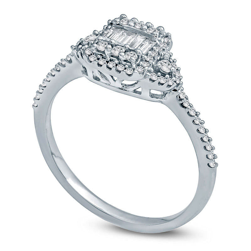 0.33 CT. T.W. Composite Natural Diamond Cushion Frame Engagement Ring in Solid 10K White Gold