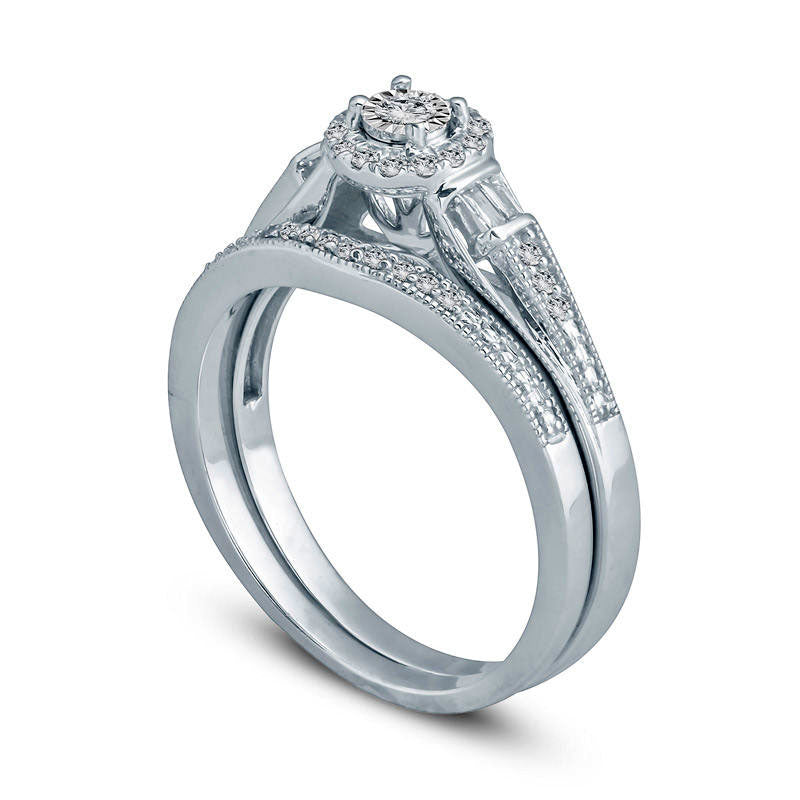 0.25 CT. T.W. Natural Diamond Frame Antique Vintage-Style Bridal Engagement Ring Set in Solid 10K White Gold