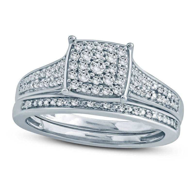 0.33 CT. T.W. Composite Natural Diamond Square Bridal Engagement Ring Set in Sterling Silver