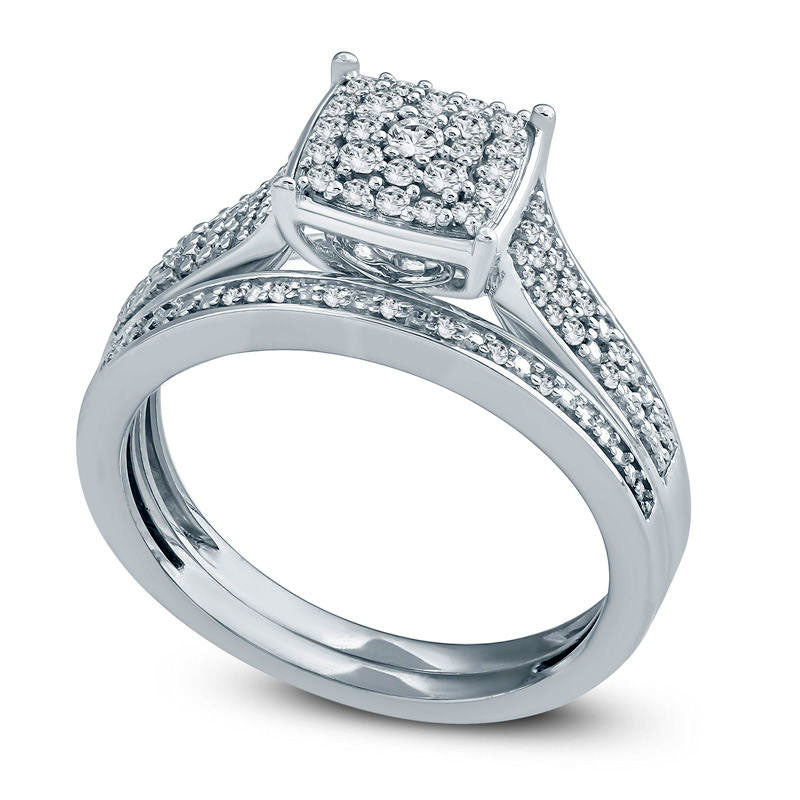 0.33 CT. T.W. Composite Natural Diamond Square Bridal Engagement Ring Set in Sterling Silver