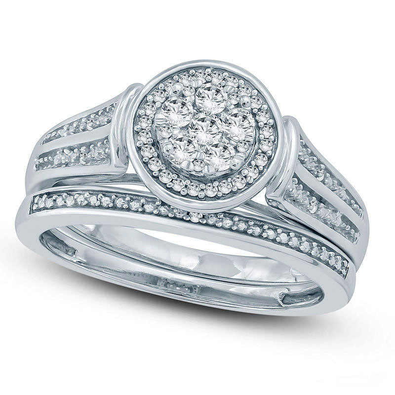 0.25 CT. T.W. Composite Natural Diamond Frame Bridal Engagement Ring Set in Sterling Silver