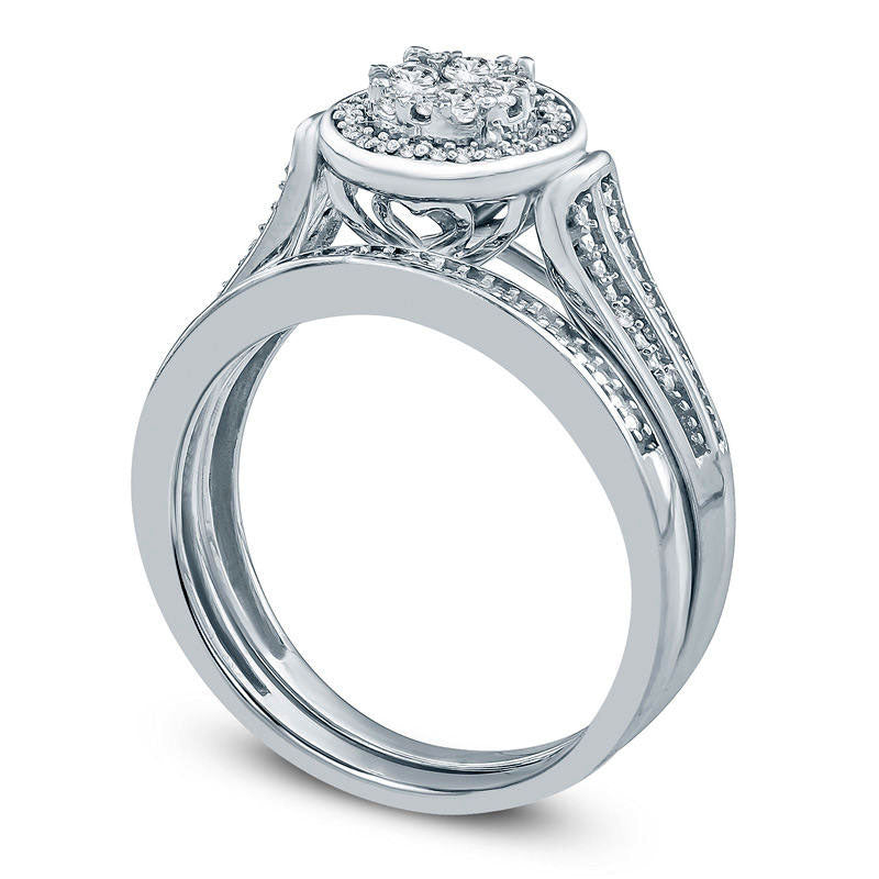 0.25 CT. T.W. Composite Natural Diamond Frame Bridal Engagement Ring Set in Sterling Silver