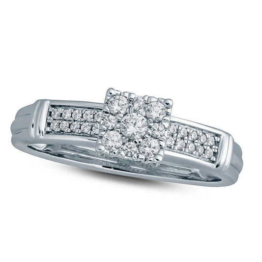 0.25 CT. T.W. Natural Diamond Square Frame Double Row Collar Engagement Ring in Solid 10K White Gold