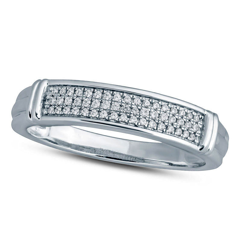 Men's 0.17 CT. T.W. Natural Diamond Triple Row Collar Wedding Band in Solid 10K White Gold