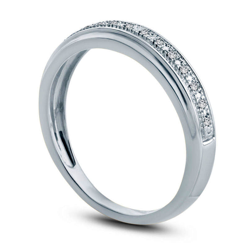 Ladies' Natural Diamond Accent Single Row Wedding Band in Solid 10K White Gold