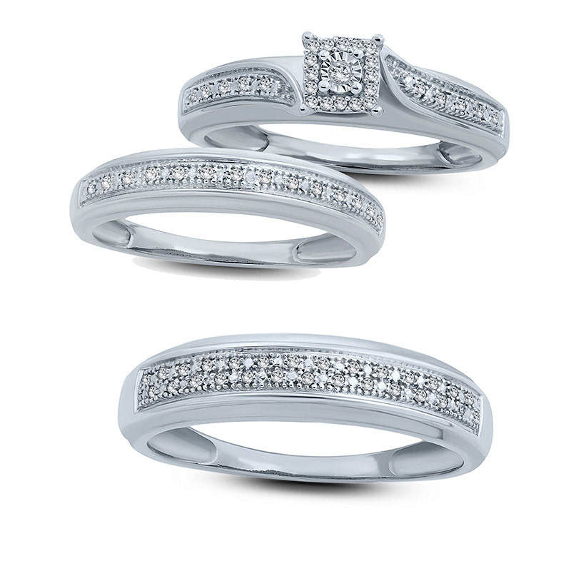 Ladies' Natural Diamond Accent Single Row Wedding Band in Solid 10K White Gold