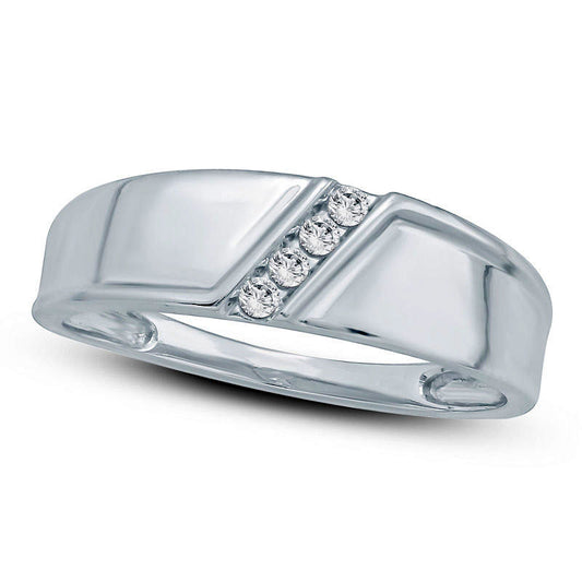 Men's 0.10 CT. T.W. Natural Diamond Four Stone Slant Wedding Band in Solid 10K White Gold