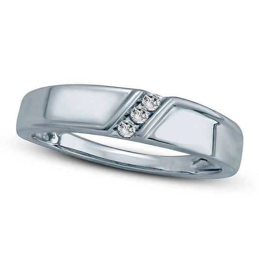 Ladies' 0.05 CT. T.W. Natural Diamond Three Stone Slant Wedding Band in Solid 10K White Gold