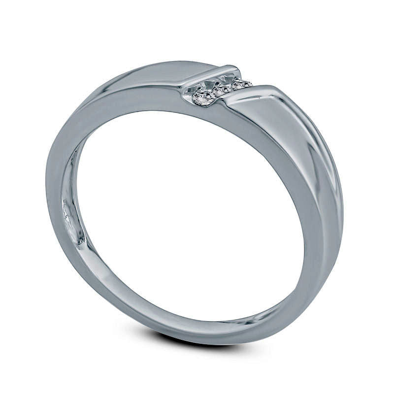 Ladies' 0.05 CT. T.W. Natural Diamond Three Stone Slant Wedding Band in Solid 10K White Gold