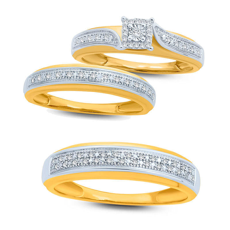 Ladies' Natural Diamond Accent Single Row Wedding Band in Solid 10K Yellow Gold