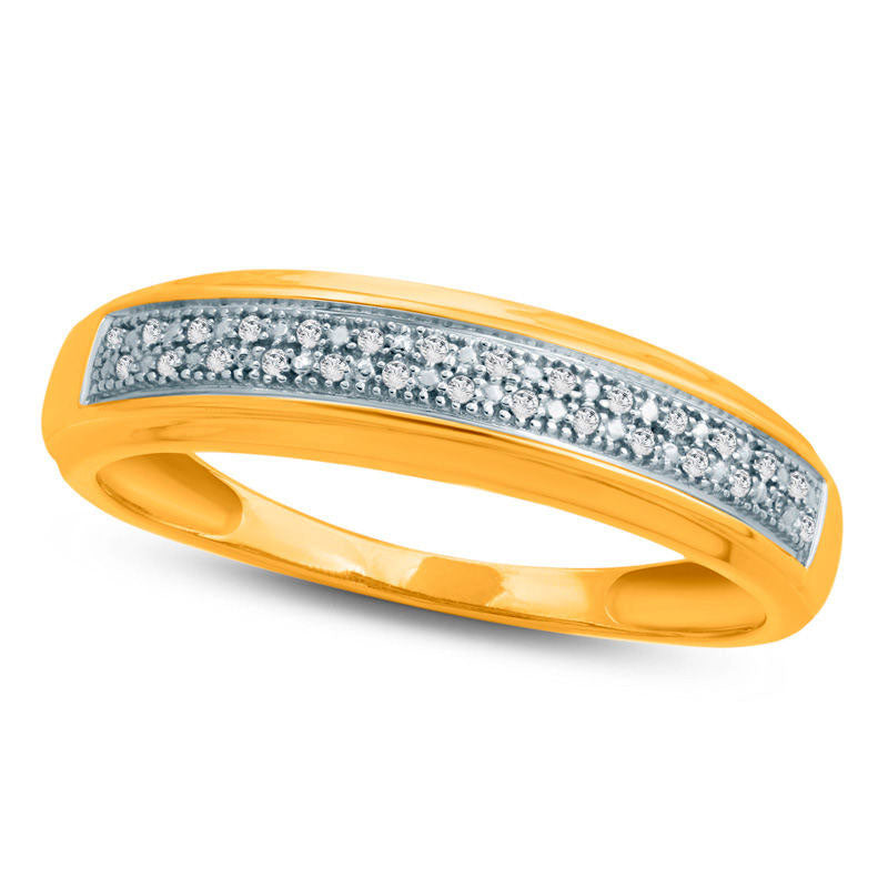 Men's Natural Diamond Accent Double Row Wedding Band in Solid 10K Yellow Gold