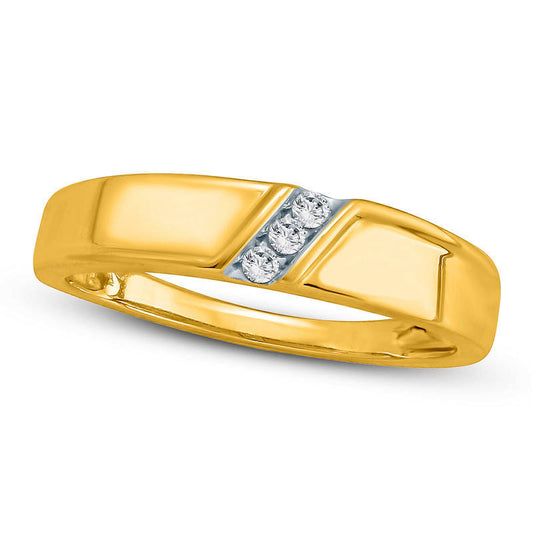 Ladies' 0.05 CT. T.W. Natural Diamond Three Stone Slant Wedding Band in Solid 10K Yellow Gold