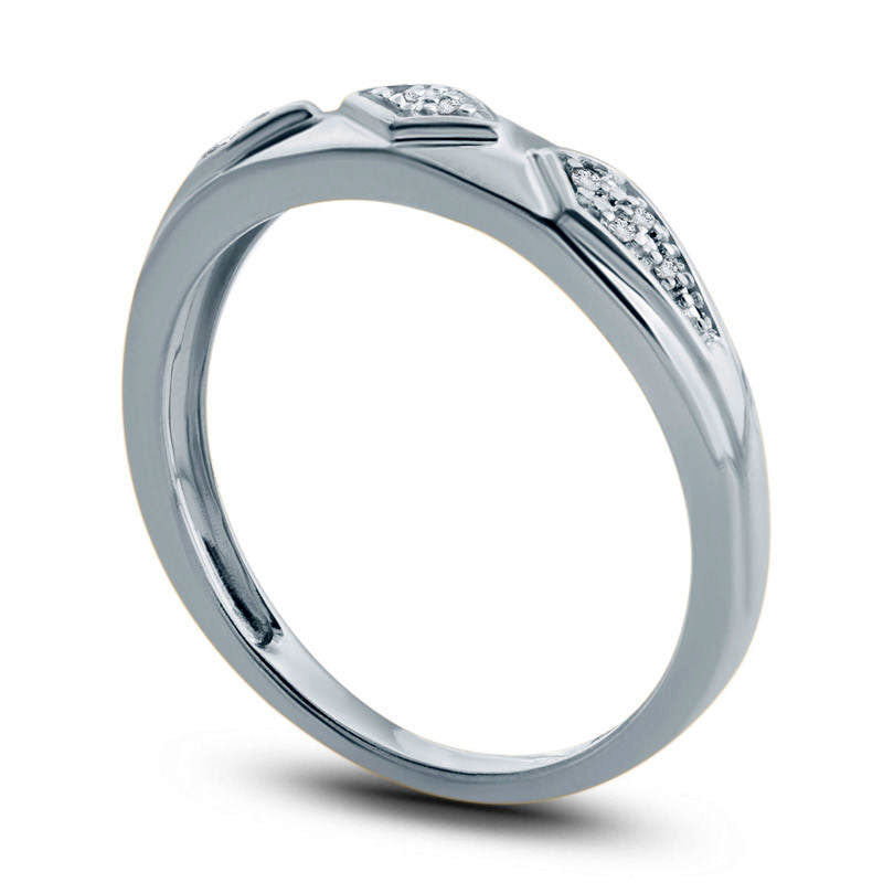 Ladies' Natural Diamond Accent Retro Geometric Wedding Band in Solid 10K White Gold