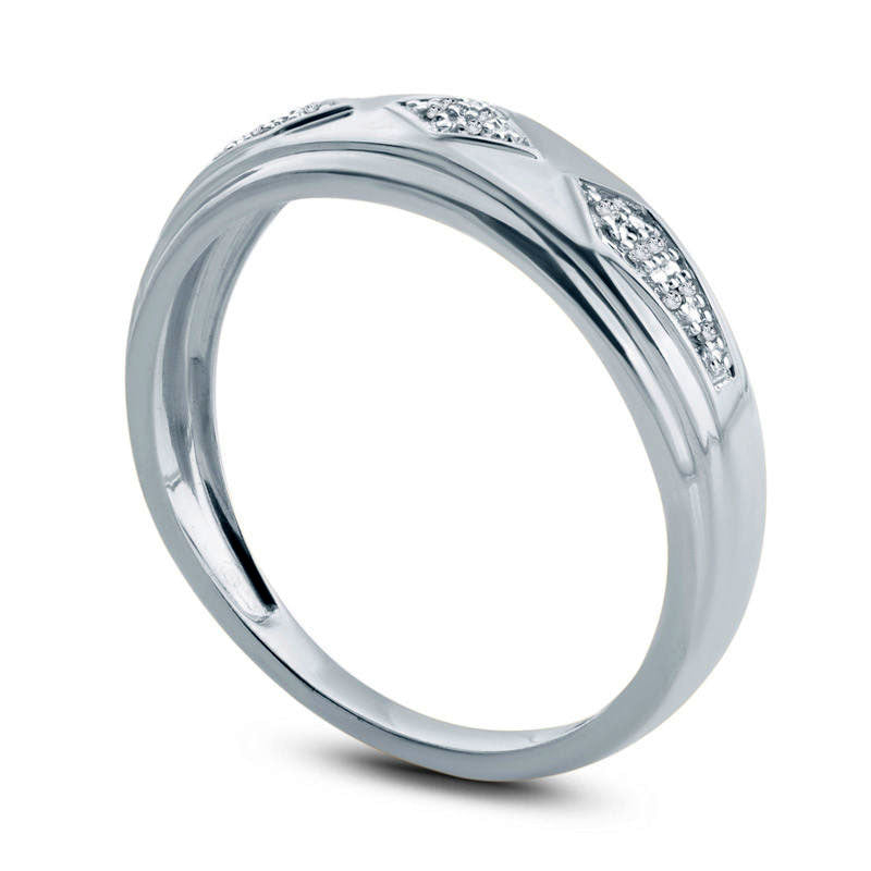 Men's Natural Diamond Accent Retro Geometric Wedding Band in Solid 10K White Gold