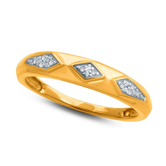 Ladies' Natural Diamond Accent Retro Geometric Wedding Band in Solid 10K Yellow Gold