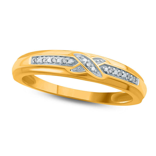 Ladies' Natural Diamond Accent Criss-Cross Wedding Band in Solid 10K Yellow Gold