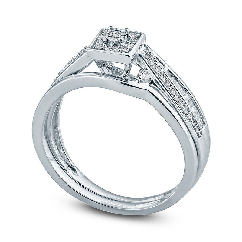 0.25 CT. T.W. Natural Diamond Square Frame Bypass Bridal Engagement Ring Set in Sterling Silver