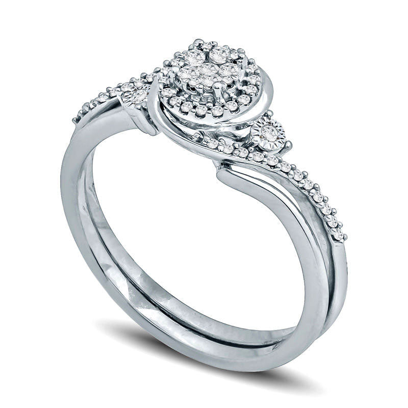 0.25 CT. T.W. Composite Natural Diamond Bypass Frame Bridal Engagement Ring Set in Sterling Silver