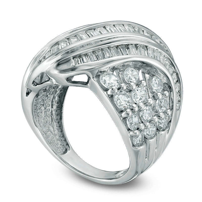 3.0 CT. T.W. Baguette and Round Natural Diamond Crossover Ring in Solid 10K White Gold