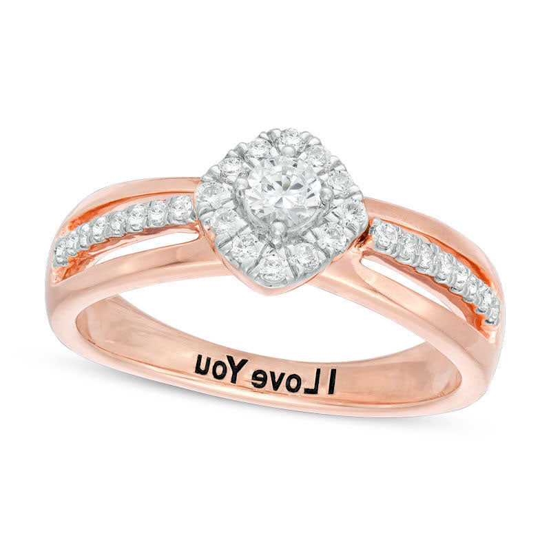 0.33 CT. T.W. Natural Diamond Square Frame Promise Ring in Solid 10K White, Yellow or Rose Gold (1 Line)