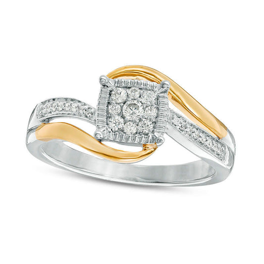 0.17 CT. T.W. Composite Natural Diamond Cushion Frame Bypass Promise Ring in Sterling Silver and Solid 10K Yellow Gold