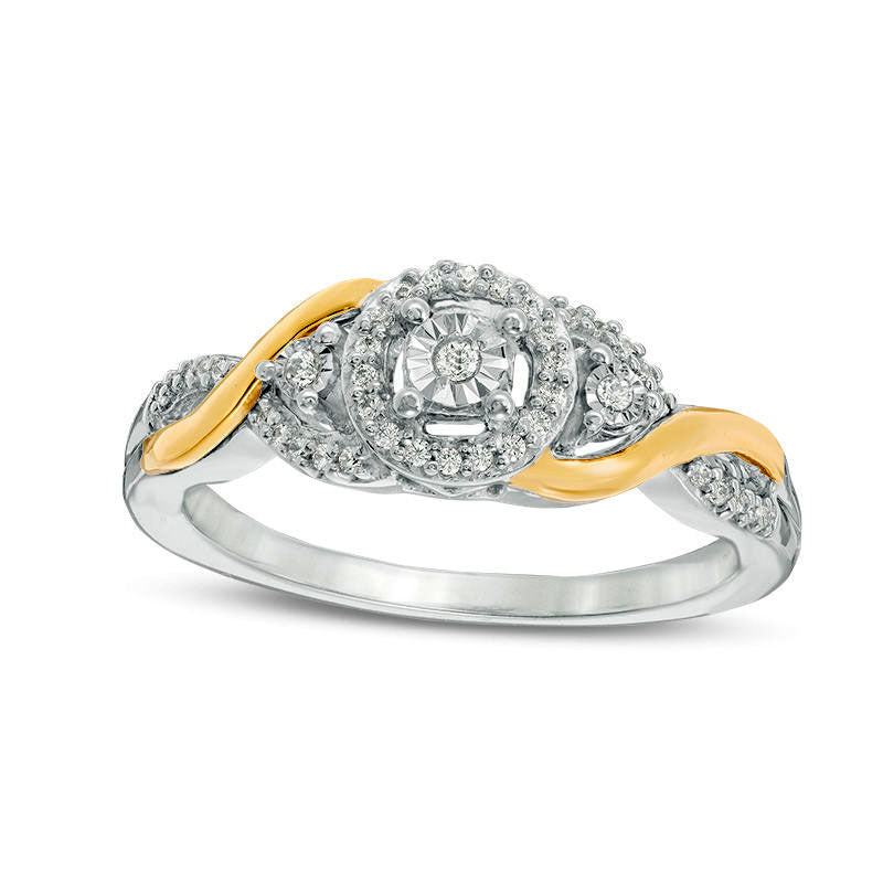 0.13 CT. T.W. Natural Diamond Frame Twist Promise Ring in Sterling Silver and Solid 10K Yellow Gold