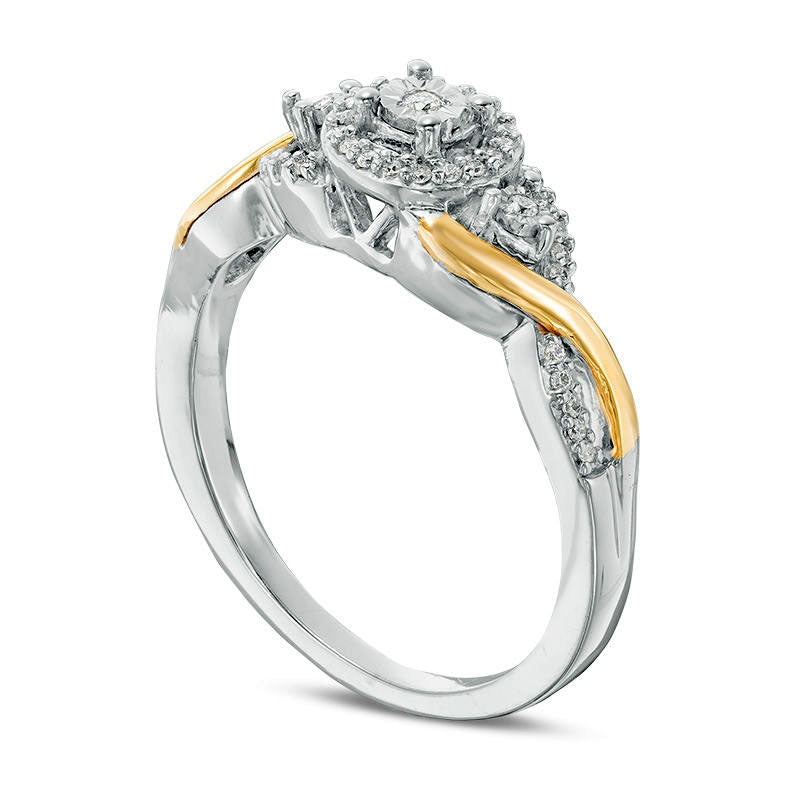 0.13 CT. T.W. Natural Diamond Frame Twist Promise Ring in Sterling Silver and Solid 10K Yellow Gold