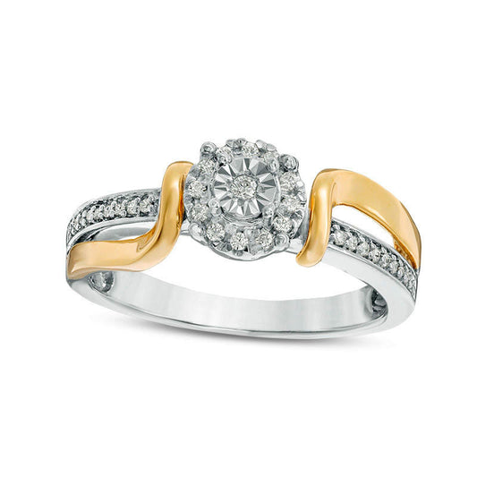 0.13 CT. T.W. Natural Diamond Frame Bypass Promise Ring in Sterling Silver and Solid 10K Yellow Gold