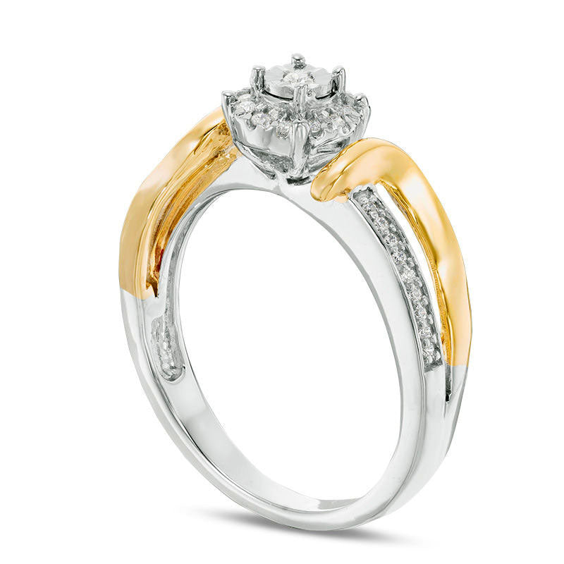 0.13 CT. T.W. Natural Diamond Frame Bypass Promise Ring in Sterling Silver and Solid 10K Yellow Gold