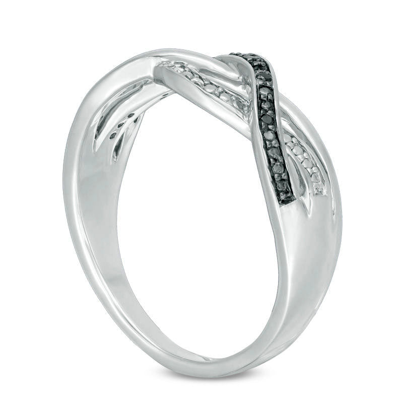 Enhanced Black and White Natural Diamond Accent Layered Crossover Ring in Sterling Silver