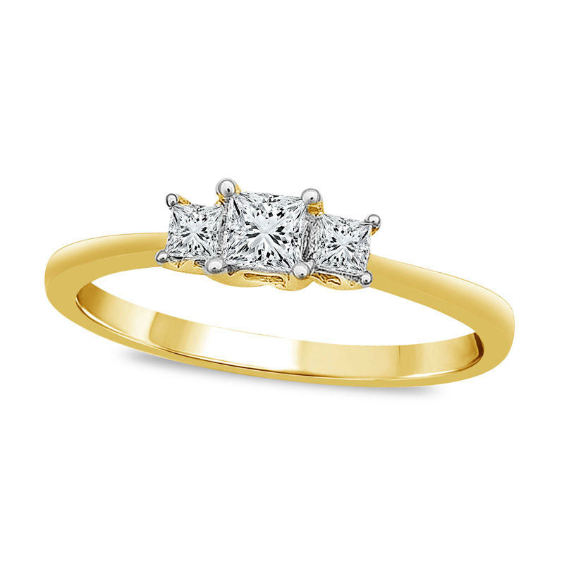 0.25 CT. T.W. Princess-Cut Natural Diamond Three Stone Engagement Ring in Solid 10K Yellow Gold