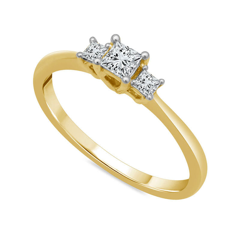 0.25 CT. T.W. Princess-Cut Natural Diamond Three Stone Engagement Ring in Solid 10K Yellow Gold