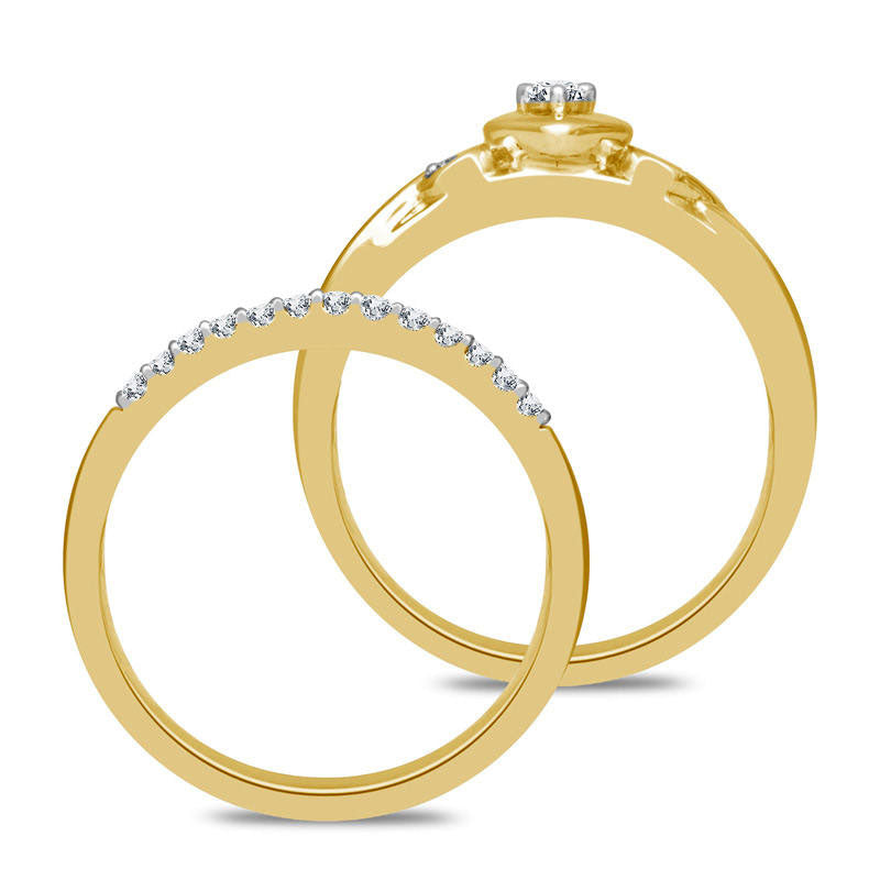 0.20 CT. T.W. Natural Diamond Heart Bridal Engagement Ring Set in Solid 10K Yellow Gold