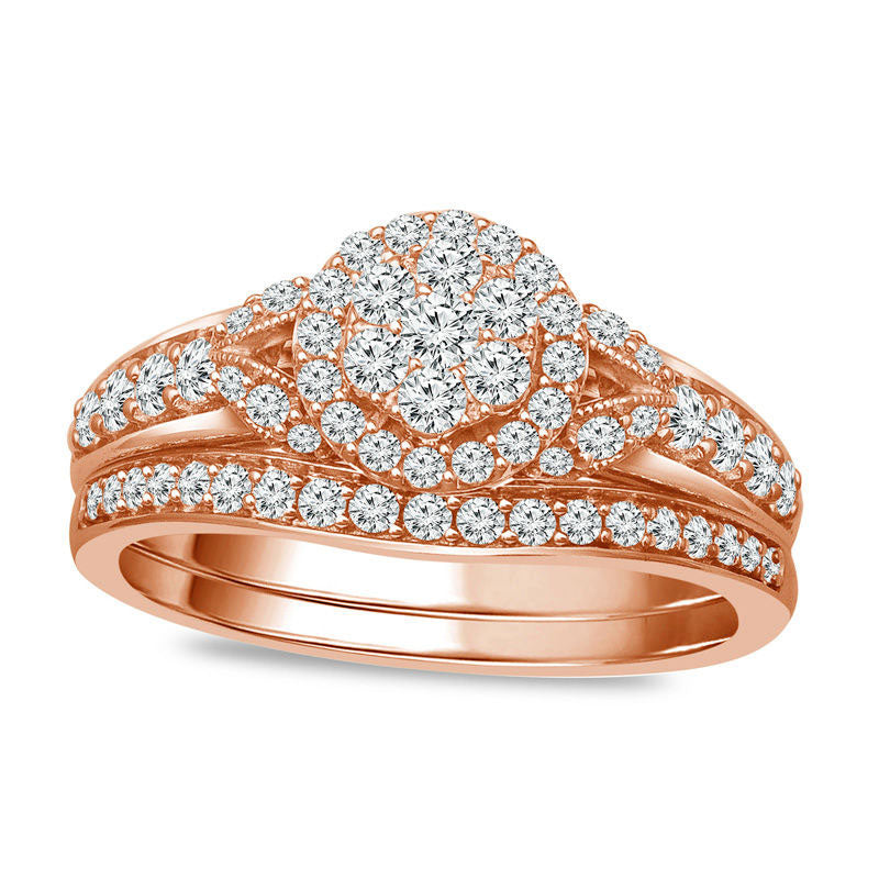 0.75 CT. T.W. Composite Natural Diamond Frame Antique Vintage-Style Bridal Engagement Ring Set in Solid 10K Rose Gold