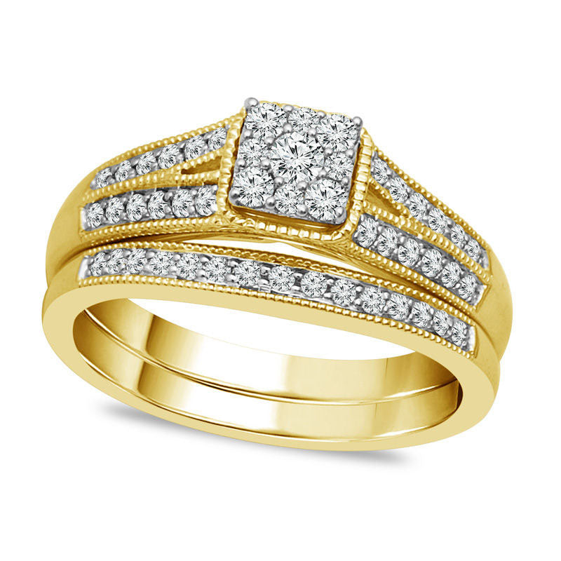 0.50 CT. T.W. Composite Natural Diamond Squared Antique Vintage-Style Bridal Engagement Ring Set in Solid 10K Yellow Gold