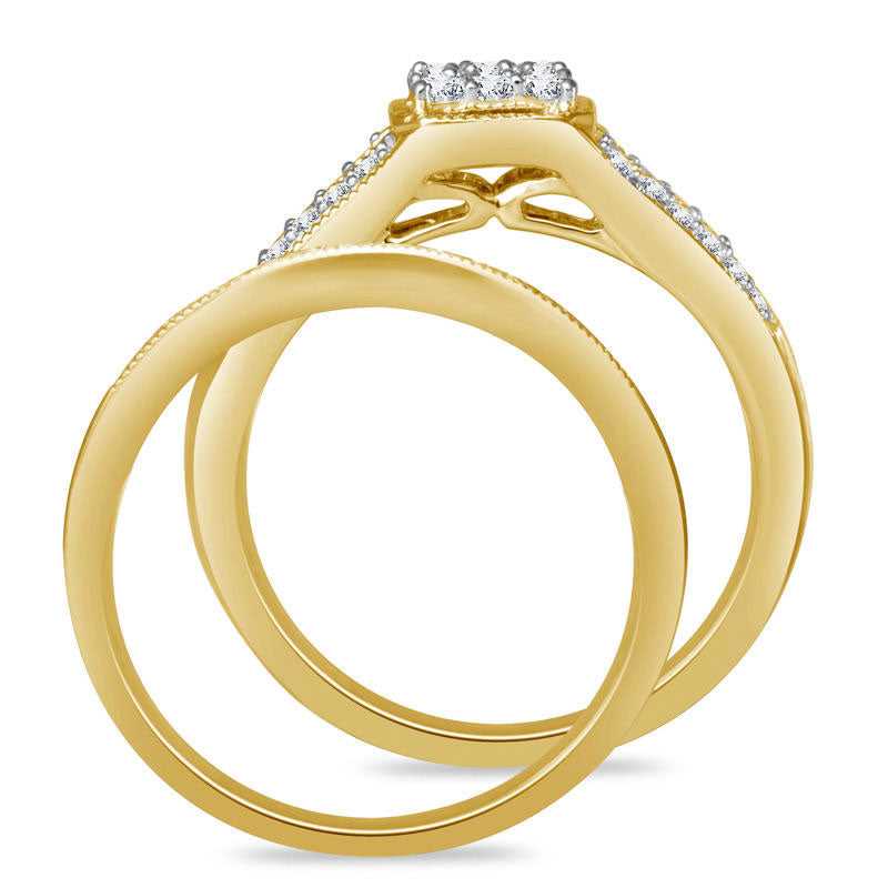 0.50 CT. T.W. Composite Natural Diamond Squared Antique Vintage-Style Bridal Engagement Ring Set in Solid 10K Yellow Gold