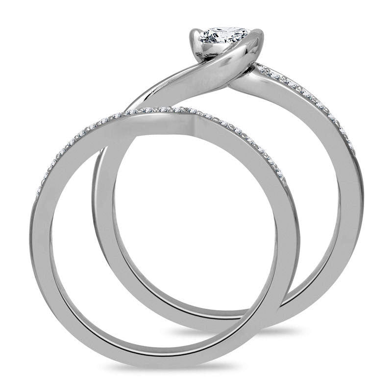 0.50 CT. T.W. Natural Diamond Swirl Bypass Bridal Engagement Ring Set in Solid 10K White Gold