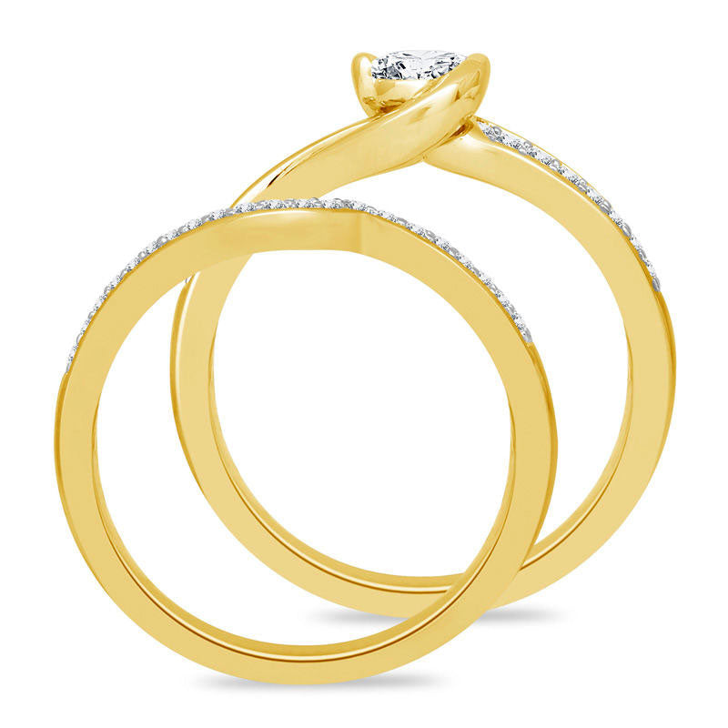 0.50 CT. T.W. Natural Diamond Swirl Bypass Bridal Engagement Ring Set in Solid 10K Yellow Gold