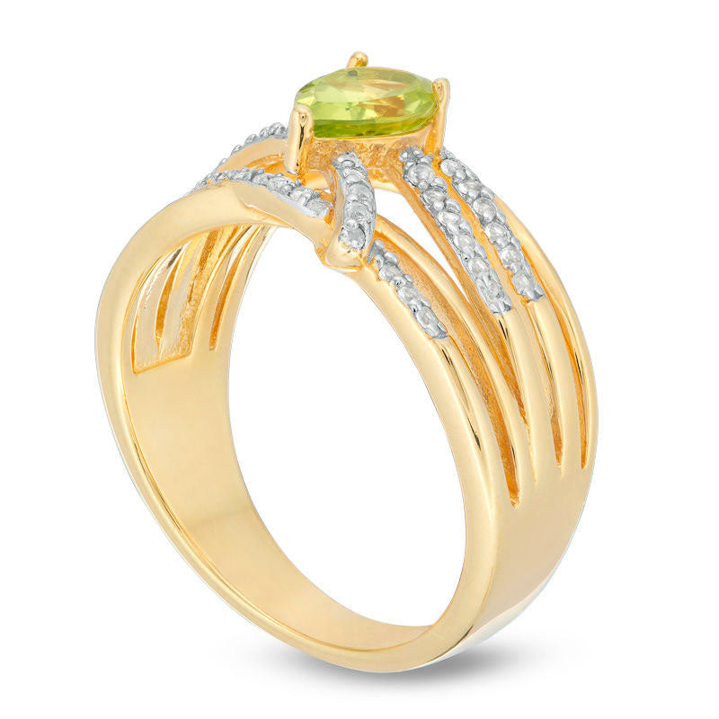 Pear-Shaped Peridot and White Topaz Multi-Row Overlay Ring in Sterling Silver with Solid 18K Gold Plate