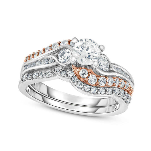 1.0 CT. T.W. Natural Diamond Bypass Bridal Engagement Ring Set in Solid 14K Two-Tone Gold