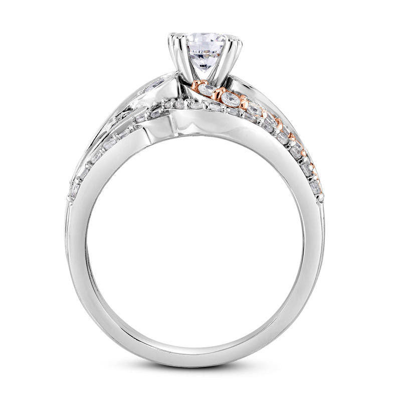 1.0 CT. T.W. Natural Diamond Bypass Bridal Engagement Ring Set in Solid 14K Two-Tone Gold