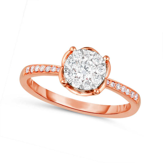 0.38 CT. T.W. Natural Diamond Frame Flower Petal Engagement Ring in Solid 14K Rose Gold