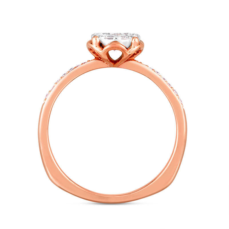 0.38 CT. T.W. Natural Diamond Frame Flower Petal Engagement Ring in Solid 14K Rose Gold