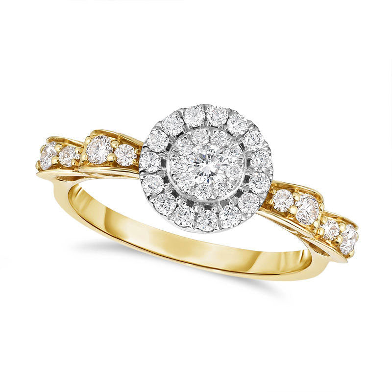 0.50 CT. T.W. Natural Diamond Double Frame Ribbon Shank Engagement Ring in Solid 14K Two-Tone Gold